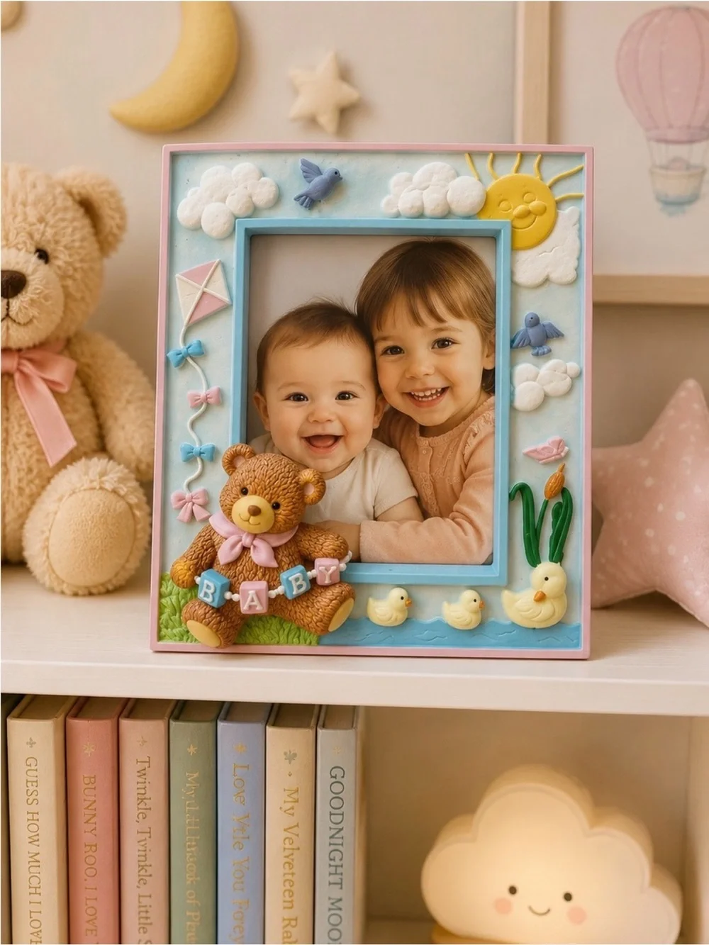 ROMAN Lullaby Baby Picture Frame 3D Teddy Bear Nursery Decor Vintage Gifts NIB